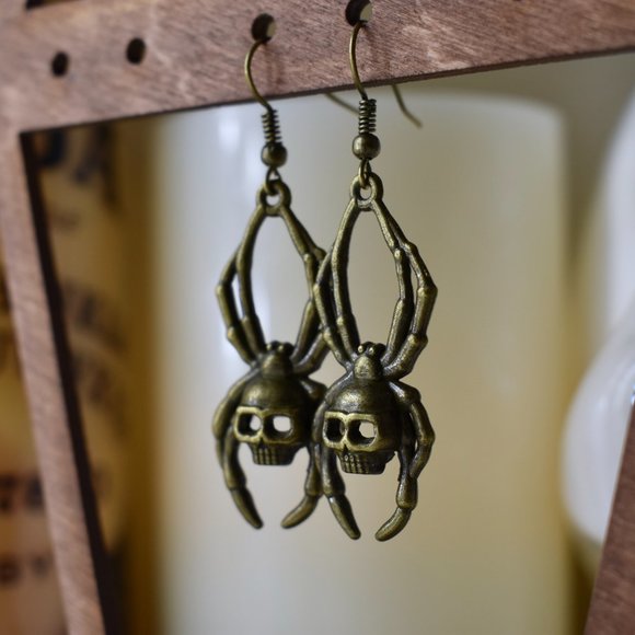 Destiney Creations Jewelry - 💍2/$20! Handmade Antique Gold Skull & Spider Earrings